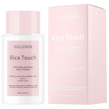 HOLLYSKIN Тонік для обличчя для підтримки мікробіому шкіри Rice Touch з екстрактом центели азійської та рису, 200мл