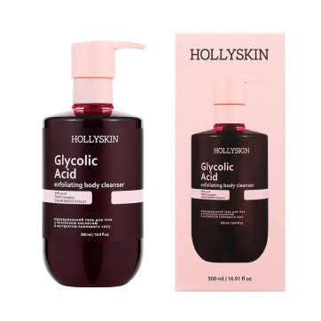 HOLLYSKIN Відлущувальний гель Glycolic Acid для очищення тіла з гліколевою кислотою й екстрактом кленового соку, 500 мл