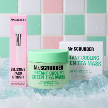 MR.SCRUBBER Охолоджувальна маска для обличчя, Instant Cooling Green Tea Mask 250мл. з екстрактом зеленого чаю + силіконовий шпатель для нанесення масок